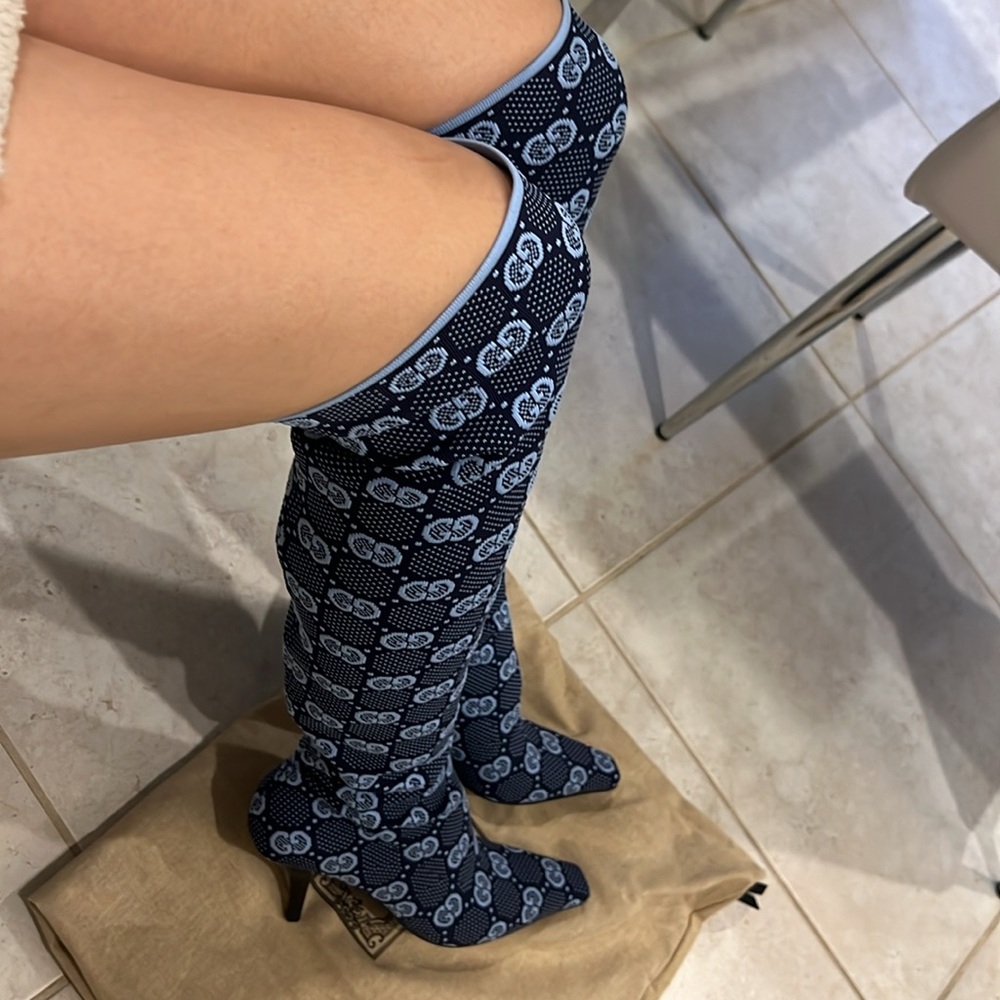 🔥🔥🔥Authentic Gucci Tech.GG Jersey Tom H175 over knees boots - Picture 16 of 17